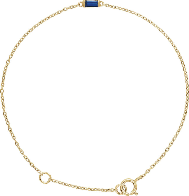 14K Gold Straight Baguette Natural Blue Sapphire Baguette Bracelet - Yellow Gold