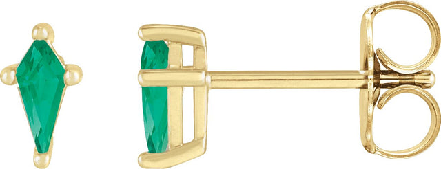14K Gold Lab-Grown Emerald Kite 4-Prong Stud Earrings - Yellow Gold