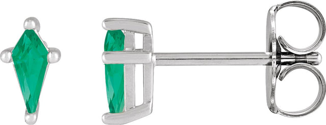14K Gold Lab-Grown Emerald Kite 4-Prong Stud Earrings - White Gold