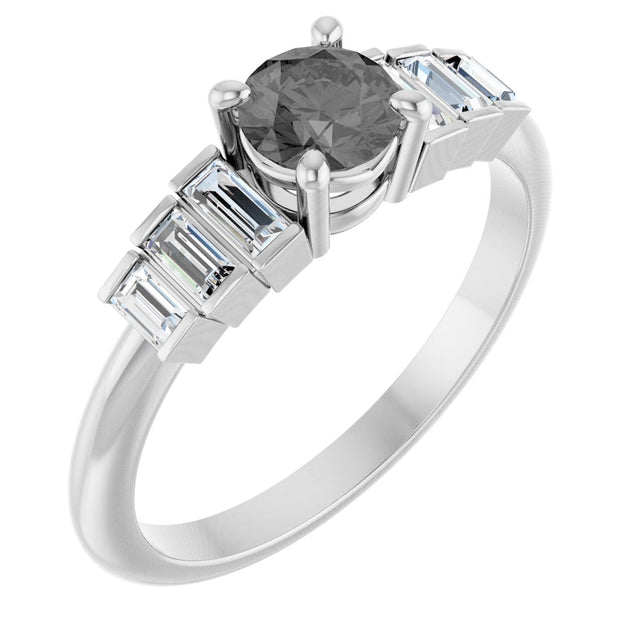 14K Gold Round Natural Gray Spinel & Natural Diamond Accented Ring - White Gold