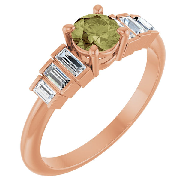 14K Gold Round Natural Green Sapphire & Natural Diamond Accented Ring - Rose Gold