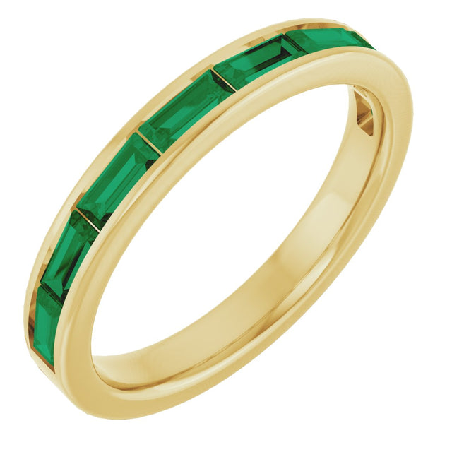 14K Gold Natural Emerald Straight Baguette Stackable Ring - Yellow Gold