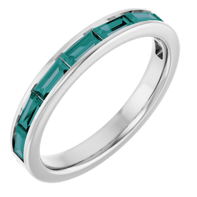 14K Gold Lab-Grown Alexandrite Straight Baguette Stackable Ring - White Gold