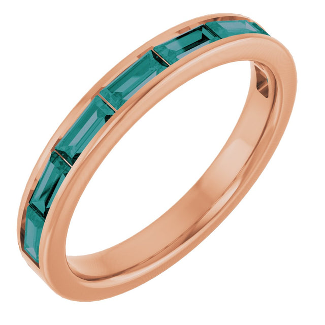 14K Gold Lab-Grown Alexandrite Straight Baguette Stackable Ring - Rose Gold