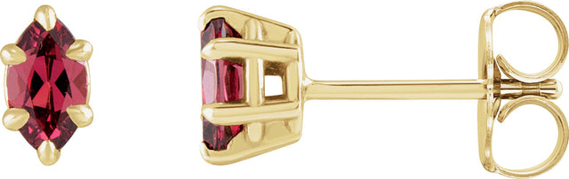 Platinum Natural Rhodolite Garnet Marquise 6-Prong Claw Stud Earrings
