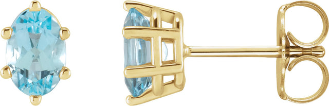 14K Gold Natural Sky Blue Topaz Oval 6-Prong Stud Earrings - Yellow Gold
