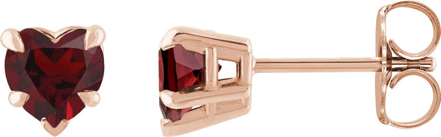 14K Gold Natural Mozambique Garnet Heart 5-Prong Claw V-End Stud Earrings - Rose Gold