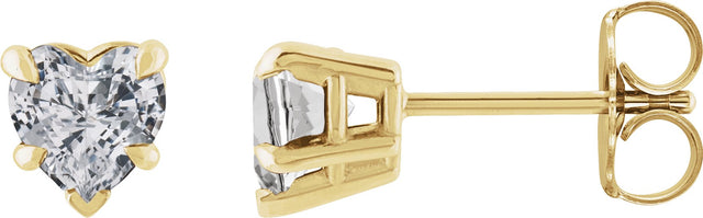 14K Gold Natural White Sapphire Heart 5-Prong Claw V-End Stud Earrings - Yellow Gold