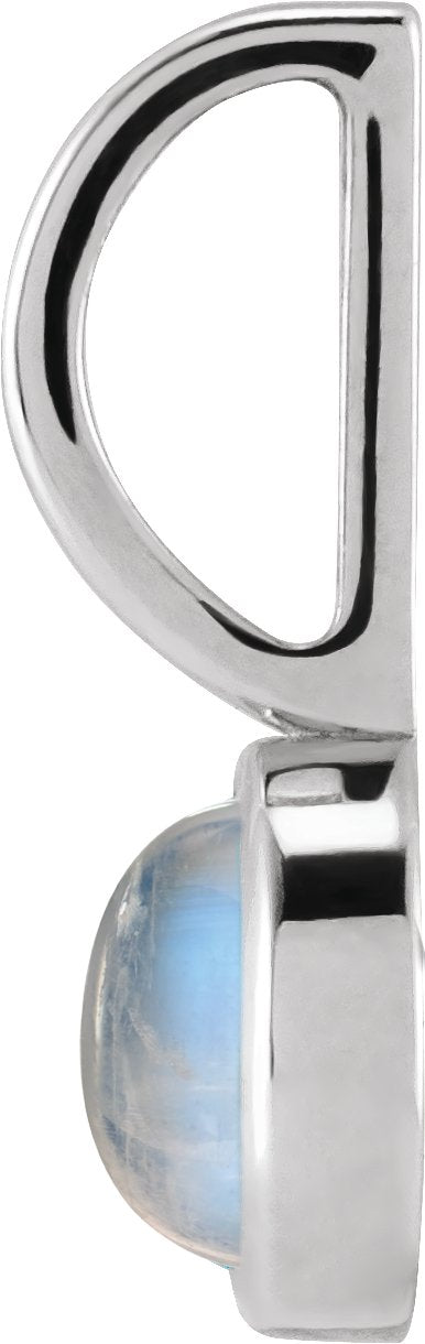 Platinum Round Natural Rainbow Moonstone Cabochon Pendant - view 4