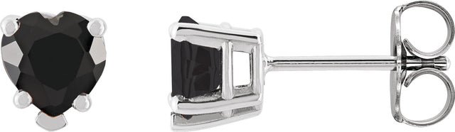 14K Gold Natural Black Onyx Heart 5-Prong V-End Stud Earrings - White Gold