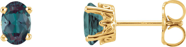 14K Gold Lab-Grown Alexandrite Oval 4-Prong Scroll Setting Stud Earrings - Yellow Gold