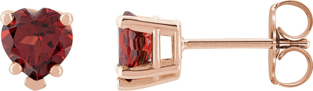 14K Gold Natural Mozambique Garnet Heart 5-Prong V-End Stud Earrings - Rose Gold