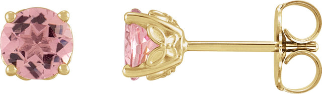14K Gold Natural Pink Tourmaline Round 4-Prong Stud Earring - Yellow Gold