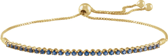 14K Gold Round Natural Blue Sapphire Adjustable Bolo Bracelet - Yellow Gold