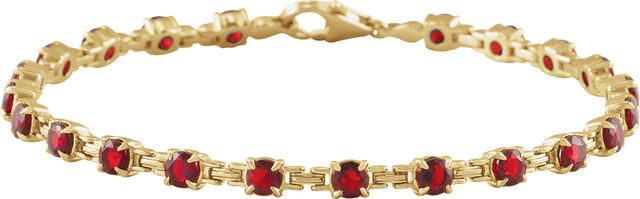 14K Gold Round Natural Mozambique Garnet Line Bracelet - Yellow Gold
