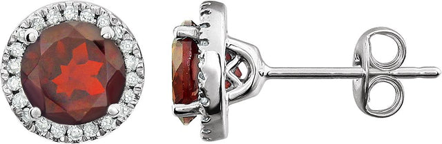 14K Gold Natural Mozambique Garnet & Natural Diamond Round 4-Prong Halo-Style Birthstone Earrings
