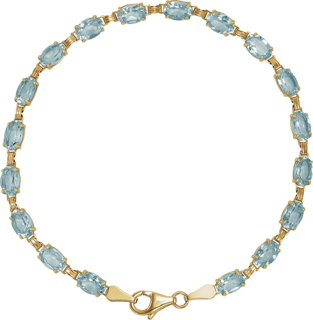 14K Gold Oval Natural Sky Blue Topaz Line Bracelet – 6x4mm