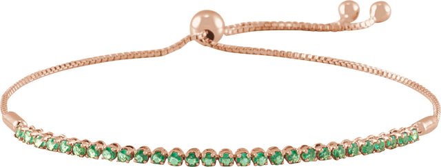 14K Gold Round Natural Emerald Adjustable Bolo Bracelet - Rose Gold