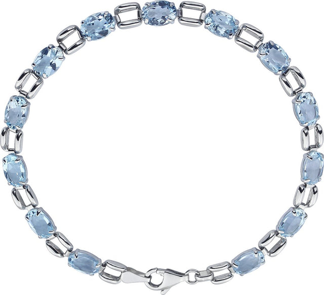14K Gold Oval Natural Sky Blue Topaz Line Bracelet