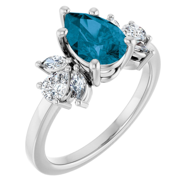 Platinum Pear Natural London Blue Topaz & Lab-Grown Diamond Accented Ring