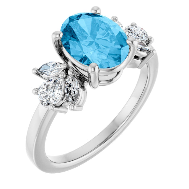Platinum Oval Natural Swiss Blue Topaz & Lab-Grown Diamond Accented Ring