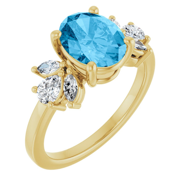 14K Gold Oval Natural Swiss Blue Topaz & Lab-Grown Diamond Accented Ring - Yellow Gold