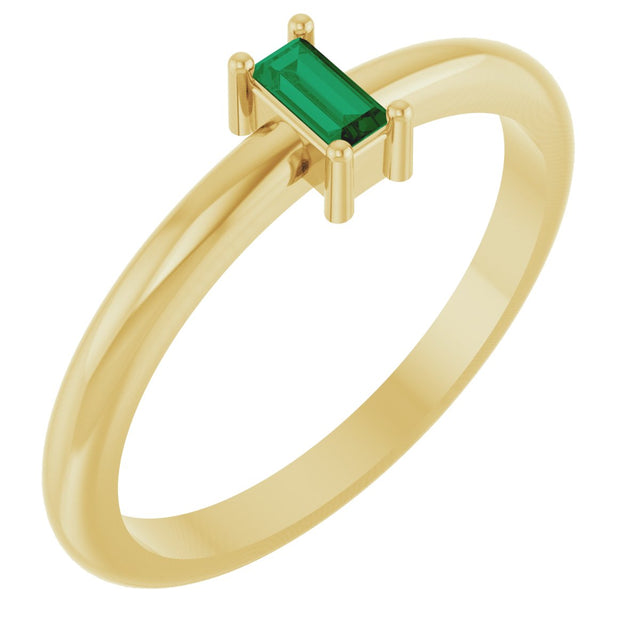 14K Gold Straight Baguette Lab-Grown Emerald Stackable Ring - Yellow Gold