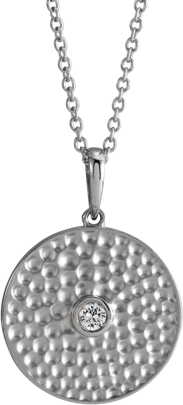 14K Gold Round Natural White Sapphire Beaded Disc Necklace or Pendant - White Gold