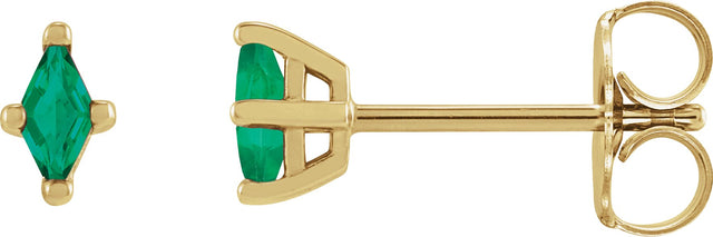 14K Gold Lab-Grown Emerald Lozenge 4-Prong Stud Earrings - Yellow Gold