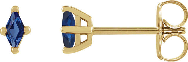 14K Gold Lab-Grown Blue Sapphire Lozenge 4-Prong Stud Earrings - Yellow Gold