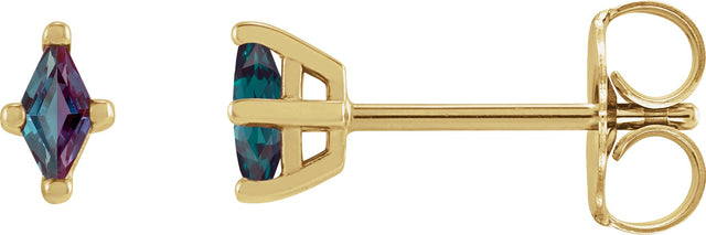 14K Gold Lab-Grown Alexandrite Lozenge 4-Prong Stud Earrings - Yellow Gold