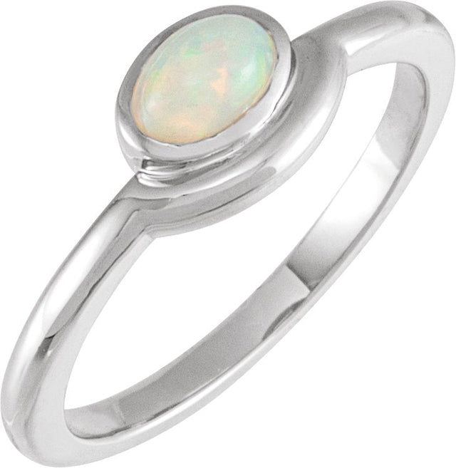 Platinum Oval Natural Ethiopian Opal Bezel-Set Cabochon Ring