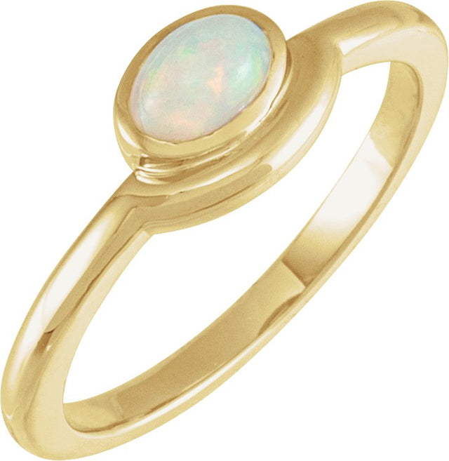 14K Gold Oval Natural Ethiopian Opal Bezel-Set Cabochon Ring - Yellow Gold