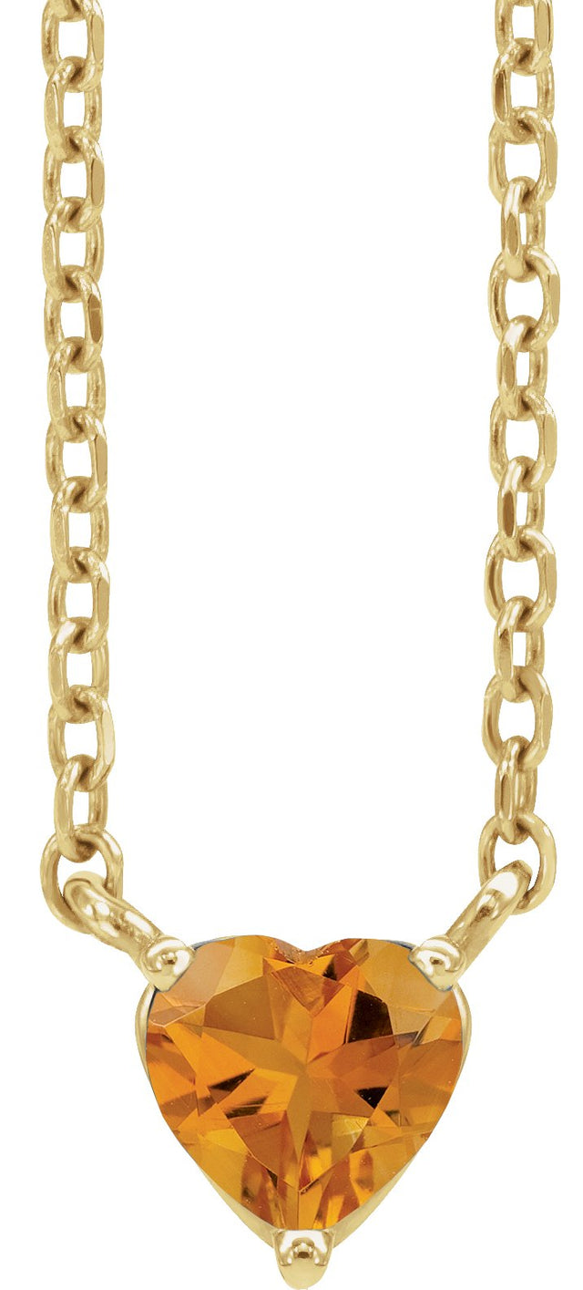 14K Gold Heart Natural Citrine Solitaire Necklace - Yellow Gold