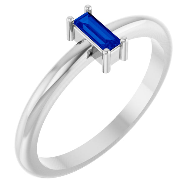 Platinum Straight Baguette Lab-Grown Blue Sapphire Stackable Ring