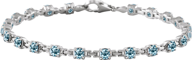14K Gold Round Natural Sky Blue Topaz Line Bracelet - White Gold