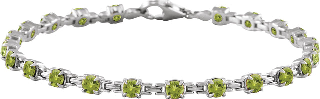 14K Gold Round Natural Peridot Line Bracelet - White Gold