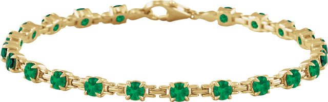 14K Gold Round Lab-Grown Emerald Line Bracelet – 3.5mm Stones - Yellow Gold