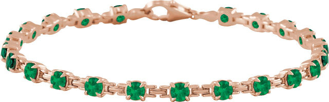 14K Gold Round Lab-Grown Emerald Line Bracelet – 3.5mm Stones - Rose Gold