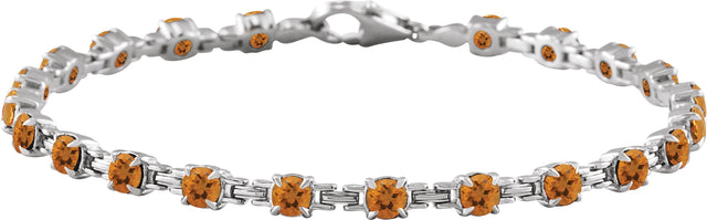 14K Gold Round Natural Citrine Line Bracelet - White Gold