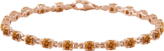 14K Gold Round Natural Citrine Line Bracelet - Rose Gold