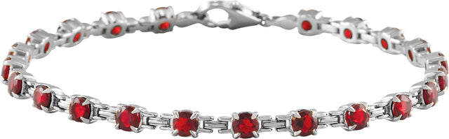 14K Gold Round Natural Mozambique Garnet Line Bracelet - White Gold