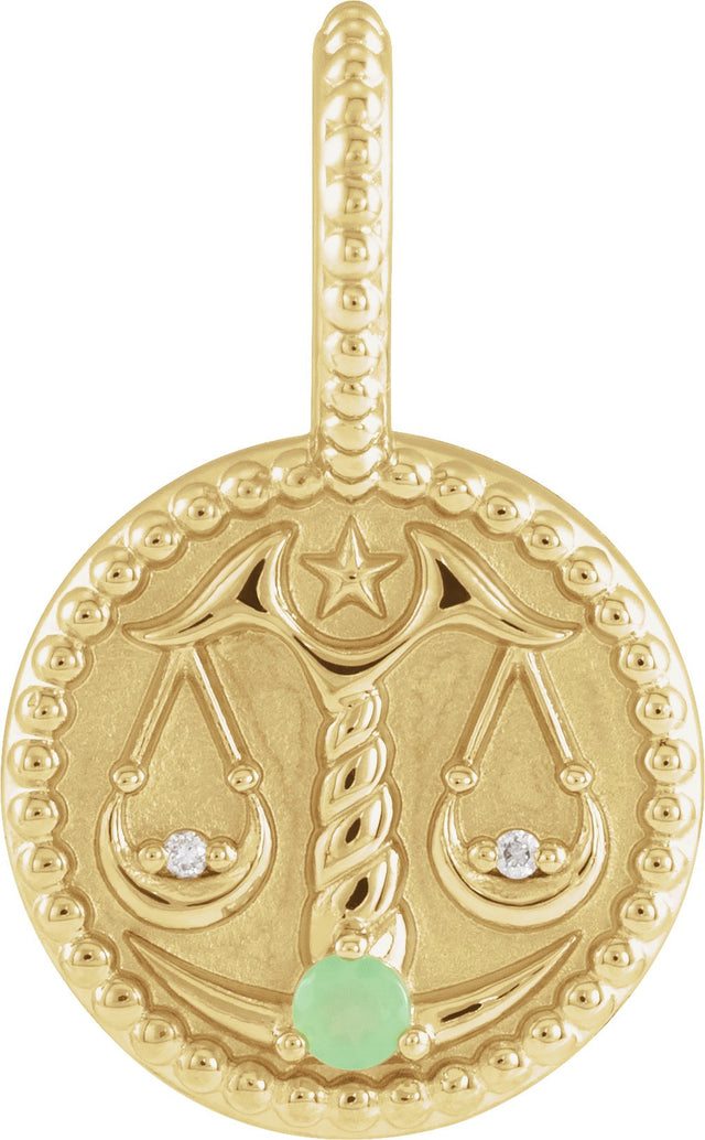 14K Gold Round Natural Diamond Zodiac Pendant - Yellow Gold
