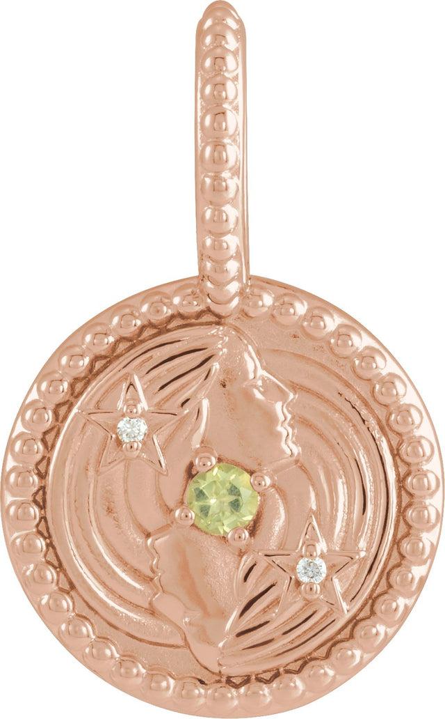 14K Gold Round Natural Peridot & Natural Diamond Zodiac Pendant - Rose Gold