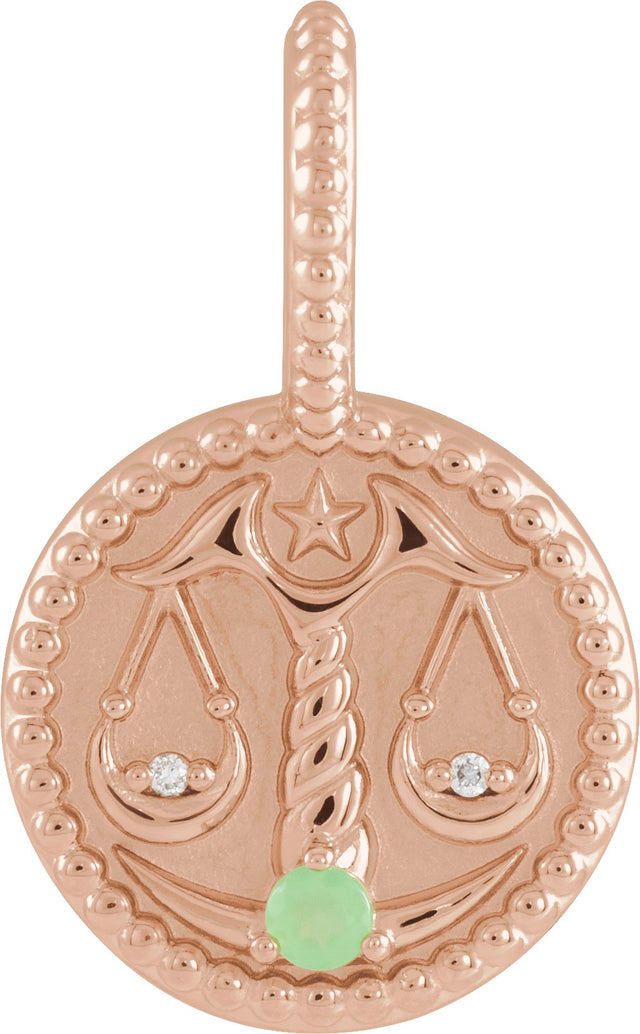 14K Gold Round Natural Diamond Zodiac Pendant - Rose Gold