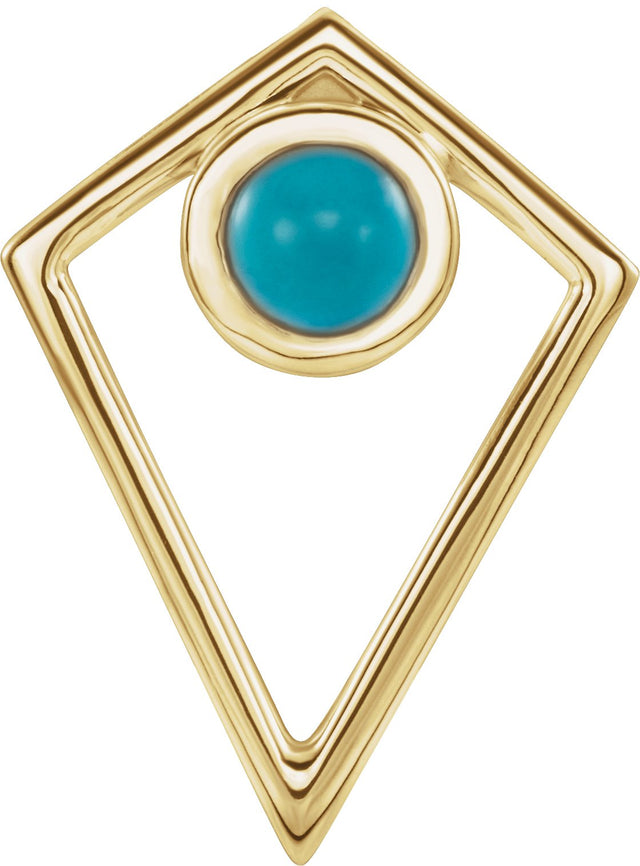 14K Gold Round Natural Turquoise Cabochon Pyramid Necklace or Pendant - Yellow Gold