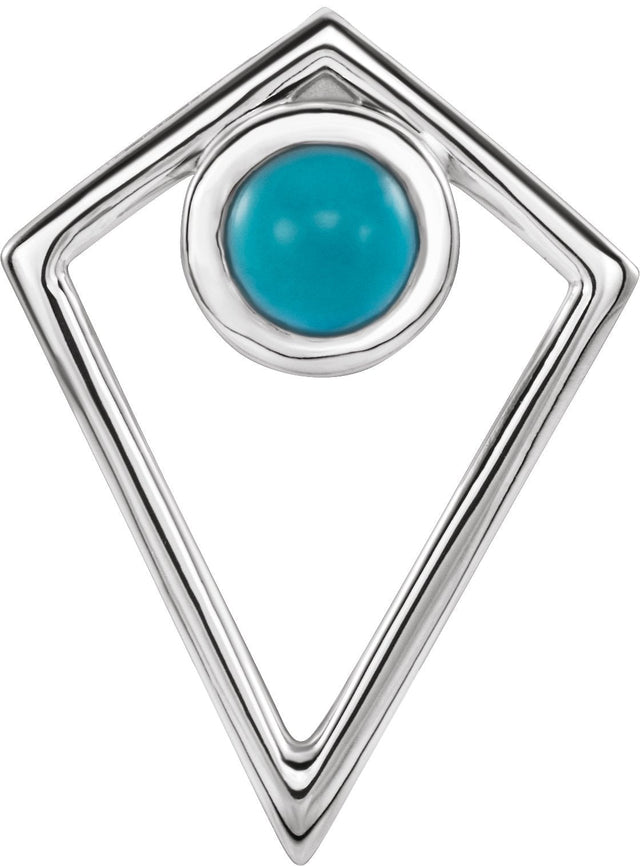 Platinum Round Natural Turquoise Cabochon Pyramid Necklace or Pendant