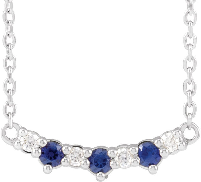 Platinum Round Lab-Grown Blue Sapphire & Natural Diamond Accented Bar Necklace