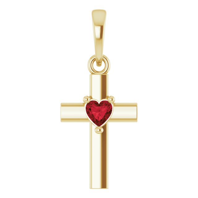 14K Gold Natural Mozambique Garnet Heart Cross Necklace or Pendant - Yellow Gold