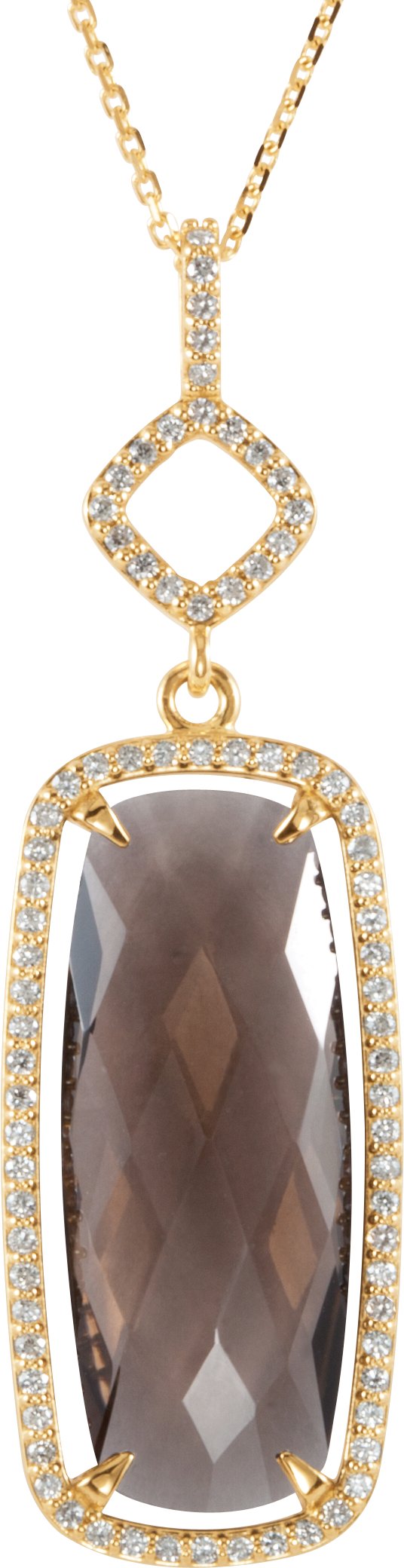 14K Gold Elongated Cushion Natural Smoky Quartz & Natural Diamond Halo-Style Necklace or Pendant – 3/8 CTW